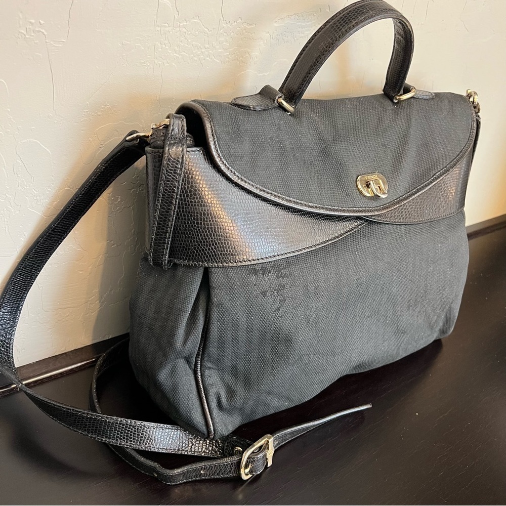 FENDI Vintage leather and coated canvas bag, striped, black 14”x10”, authentic - Picture 3 of 17